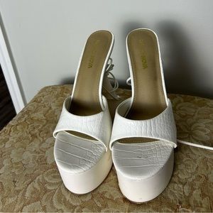 White Chunky platform lace up heels